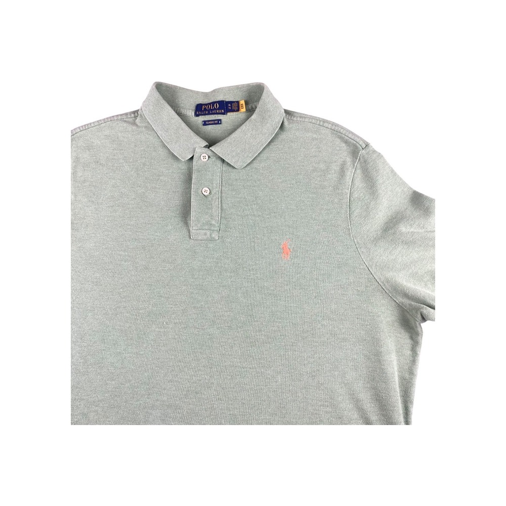 Polo Ralph Lauren Classic Fit Mens L Green Short Sleeve‎ Polo Shirt Orange Pony